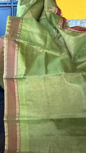 Chanderi Silk Cotton Tissue - Henna Green Woven