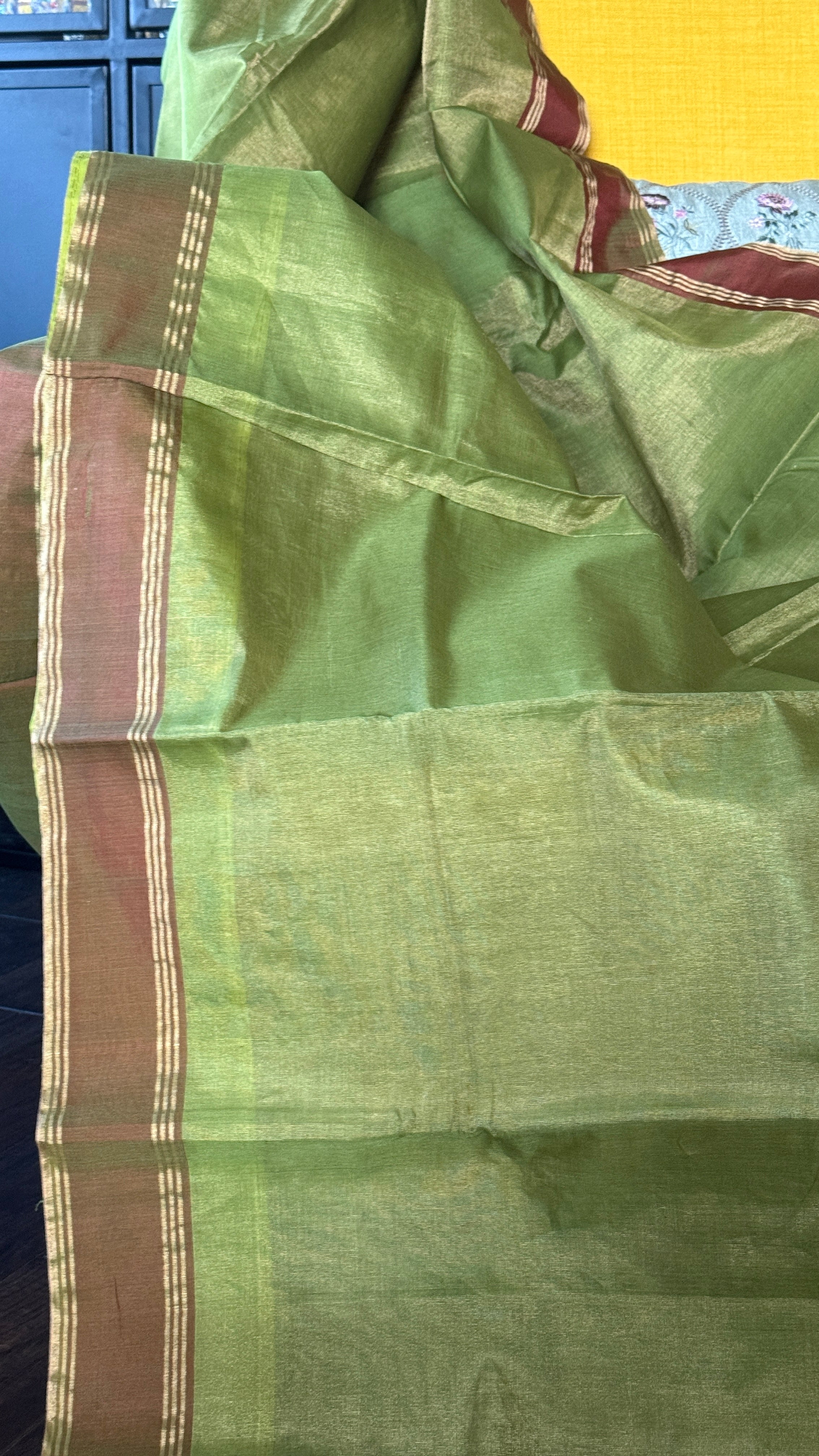 Chanderi Silk Cotton Tissue - Henna Green Woven