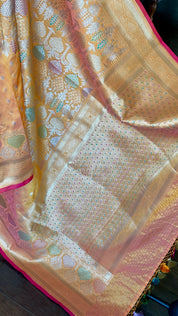 Soft Silk Banaras Brocade Saree - Orange Peach Dual Tone