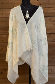 Kashmiri Embroidered Stole - White