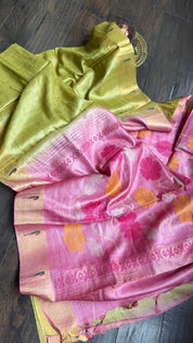 Tussar Silk Paithani Single Munia - Henna Green Handwoven