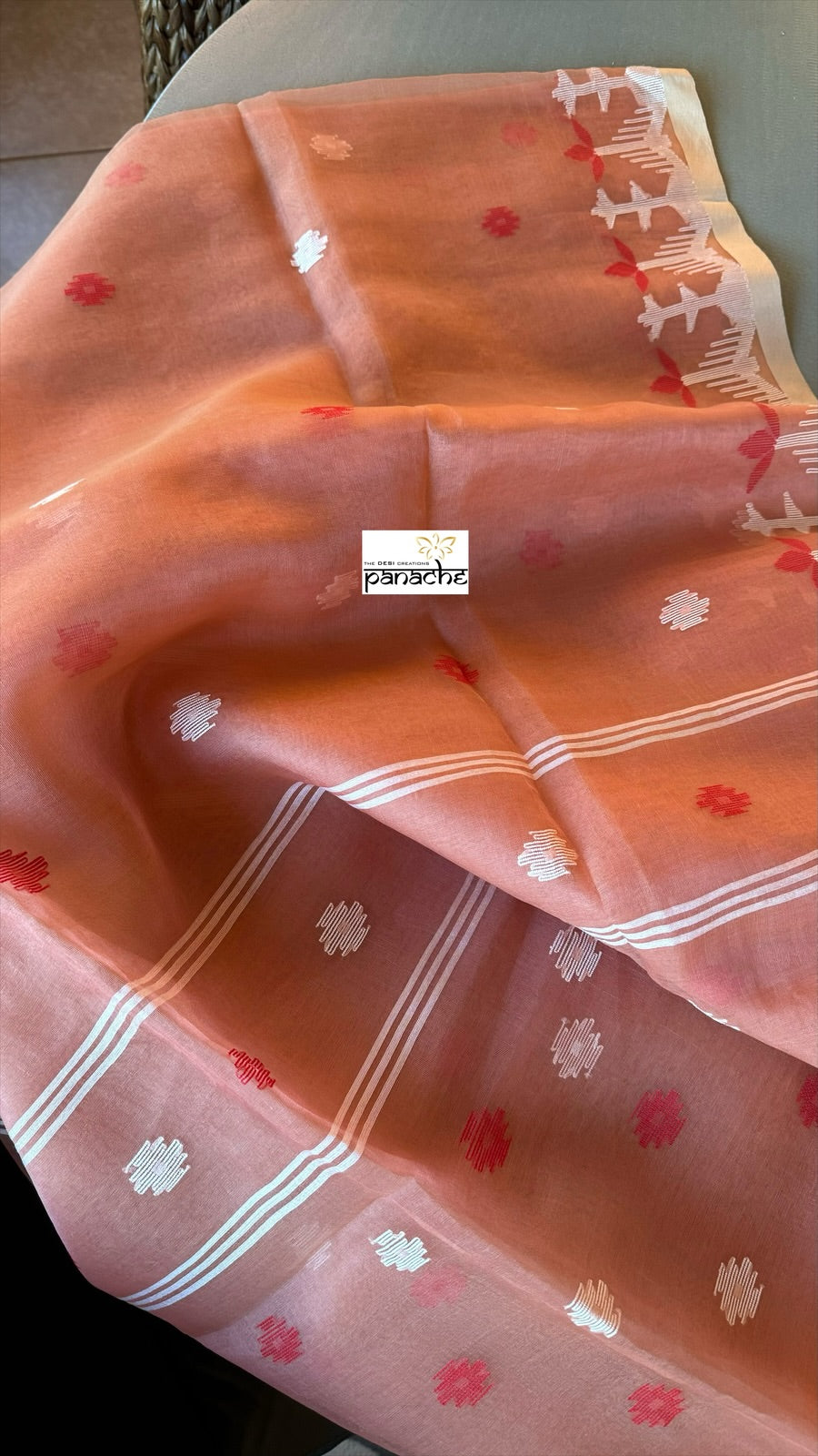 Muslin Jamdaani - Dusty Peach Golden Zari