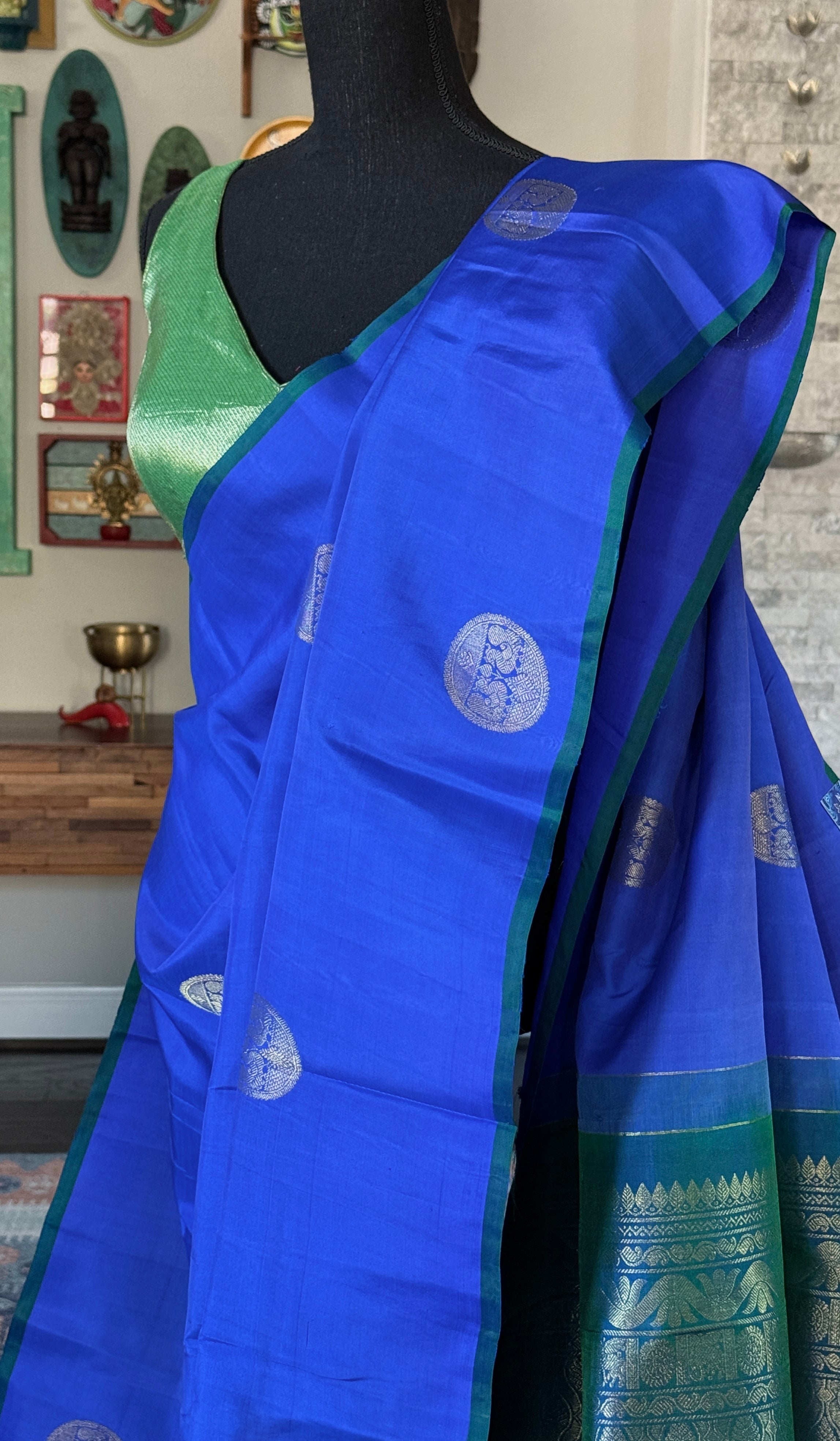 Pure Silk Kanjivaram - Green Blue