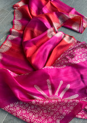 Bishnupur Silk Batik Soru Tuli -  Pink Orange White