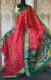 Pure Cotton Silk Ikat - Red Green