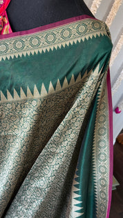 Soft Silk Banaras Brocade Saree - Dark Green