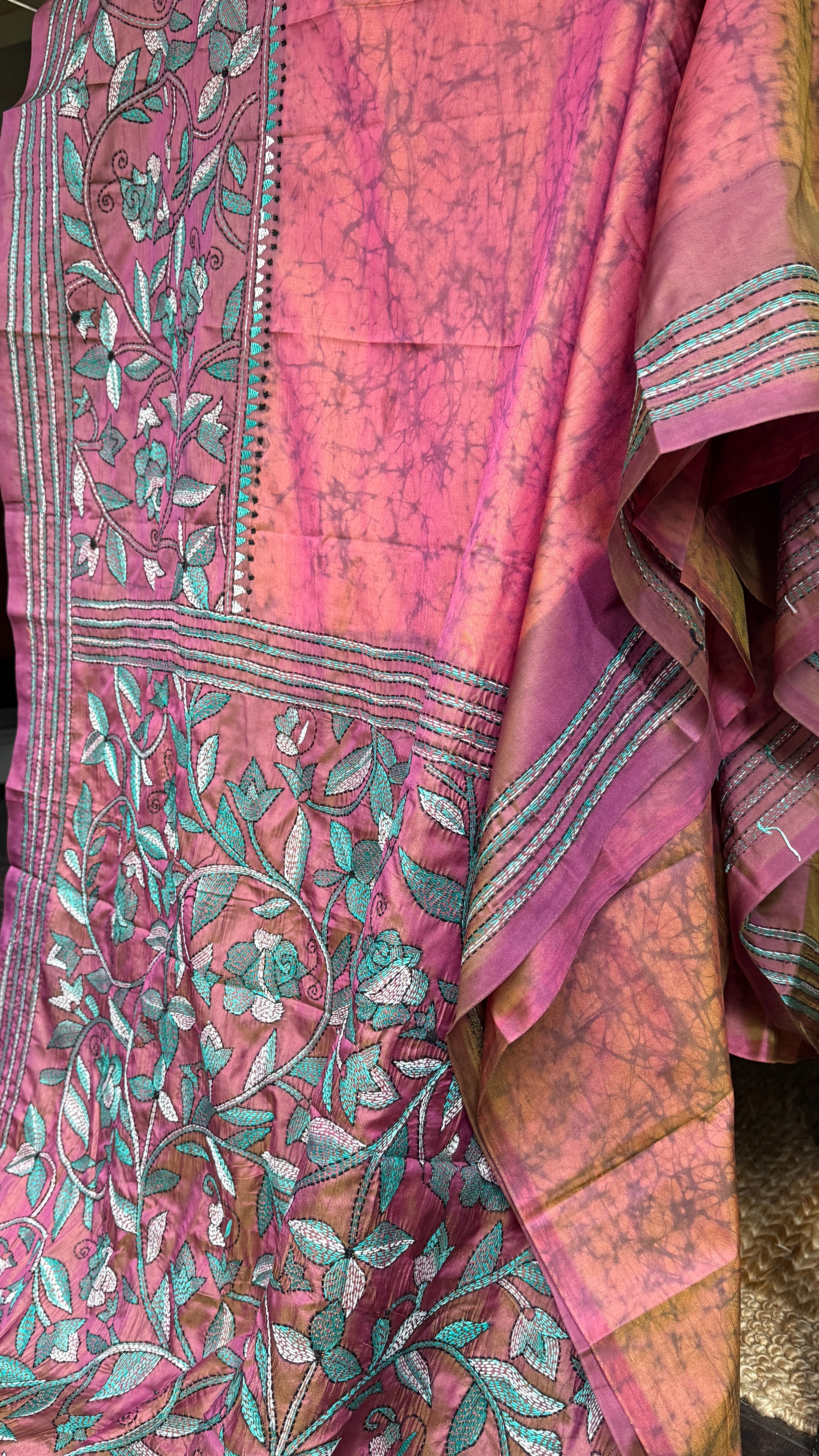 Bangalore Batik Kantha Silk -  Orange Pink Dual Tone