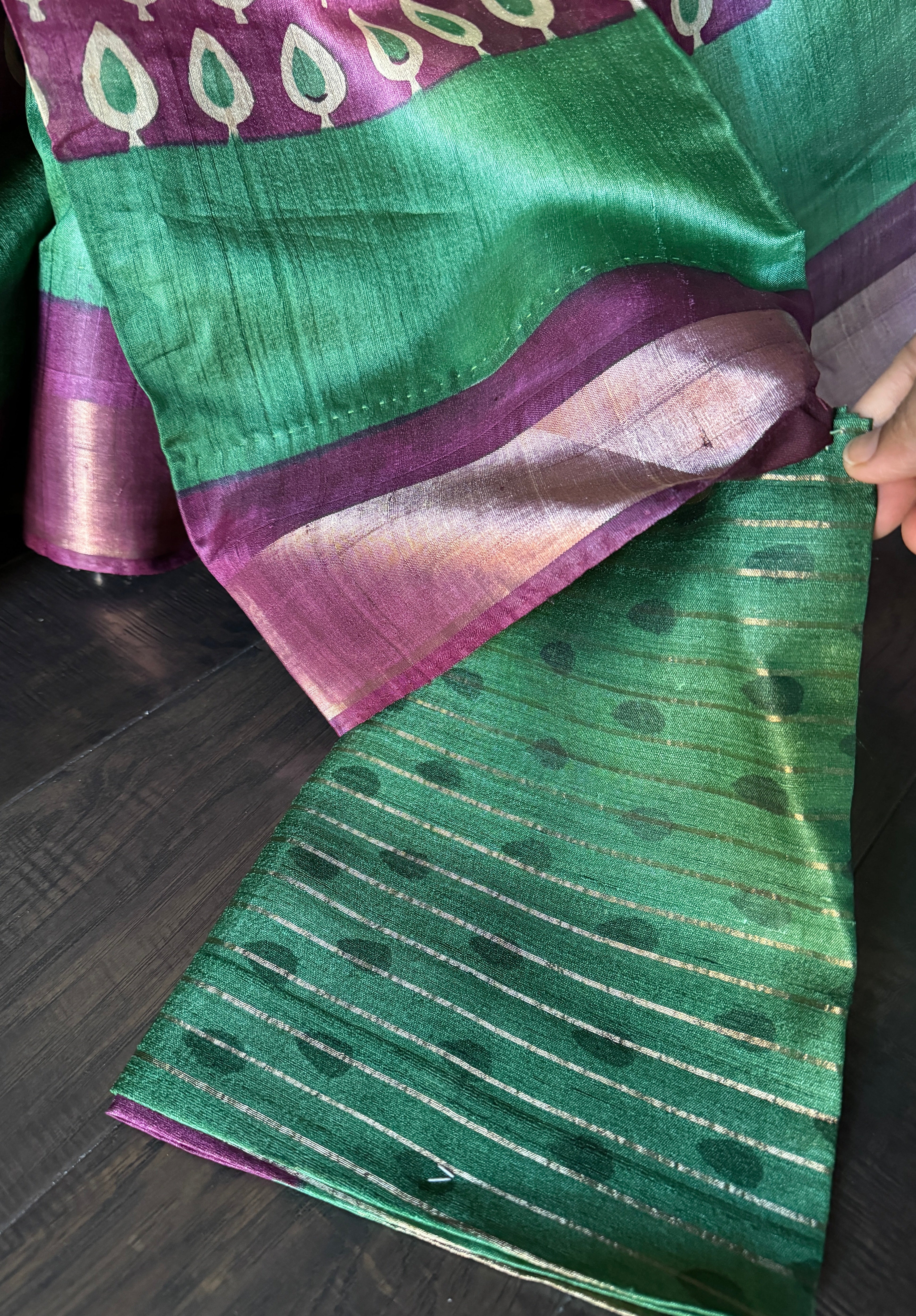 Pure Tussar Silk - Green Purple