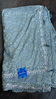 Designer Chantily Lace Saree - Grey Hand Embroidered