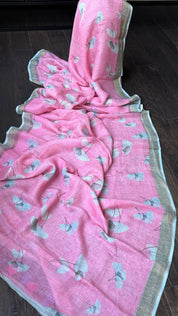 Linen Digital Print - Pink floral