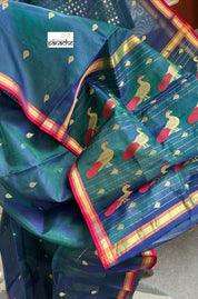 Chanderi Organza Silk - Peacock color Dual shaded