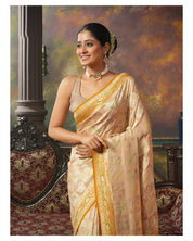 Khaddi Georgette Banarasi - Light Peach Cream Hand Brush Painted