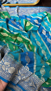 Khaddi Georgette Banarasi - Firozi Blue Green Multi color Rangkat
