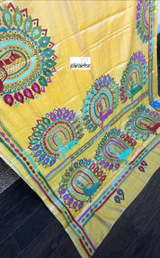 Pure Tussar Silk Kantha Stitch - Yellow