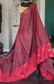 Pure Khadi Silk by Tissue Handloom - Rust Red Bird Motifs