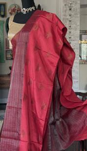 Pure Khadi Silk by Tissue Handloom - Rust Red Bird Motifs