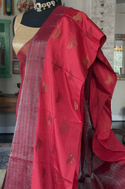 Pure Khadi Silk by Tissue Handloom - Rust Red Bird Motifs