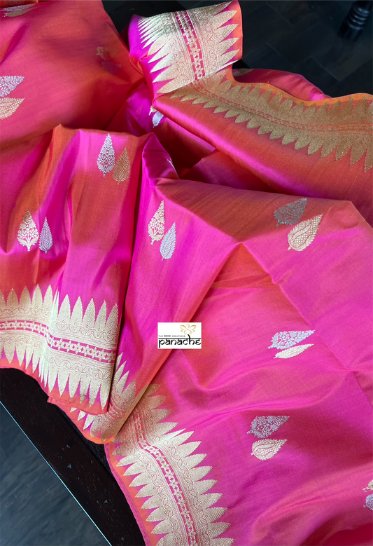 Pure Silk Kadwa Banarasi - Pink Dual Shaded