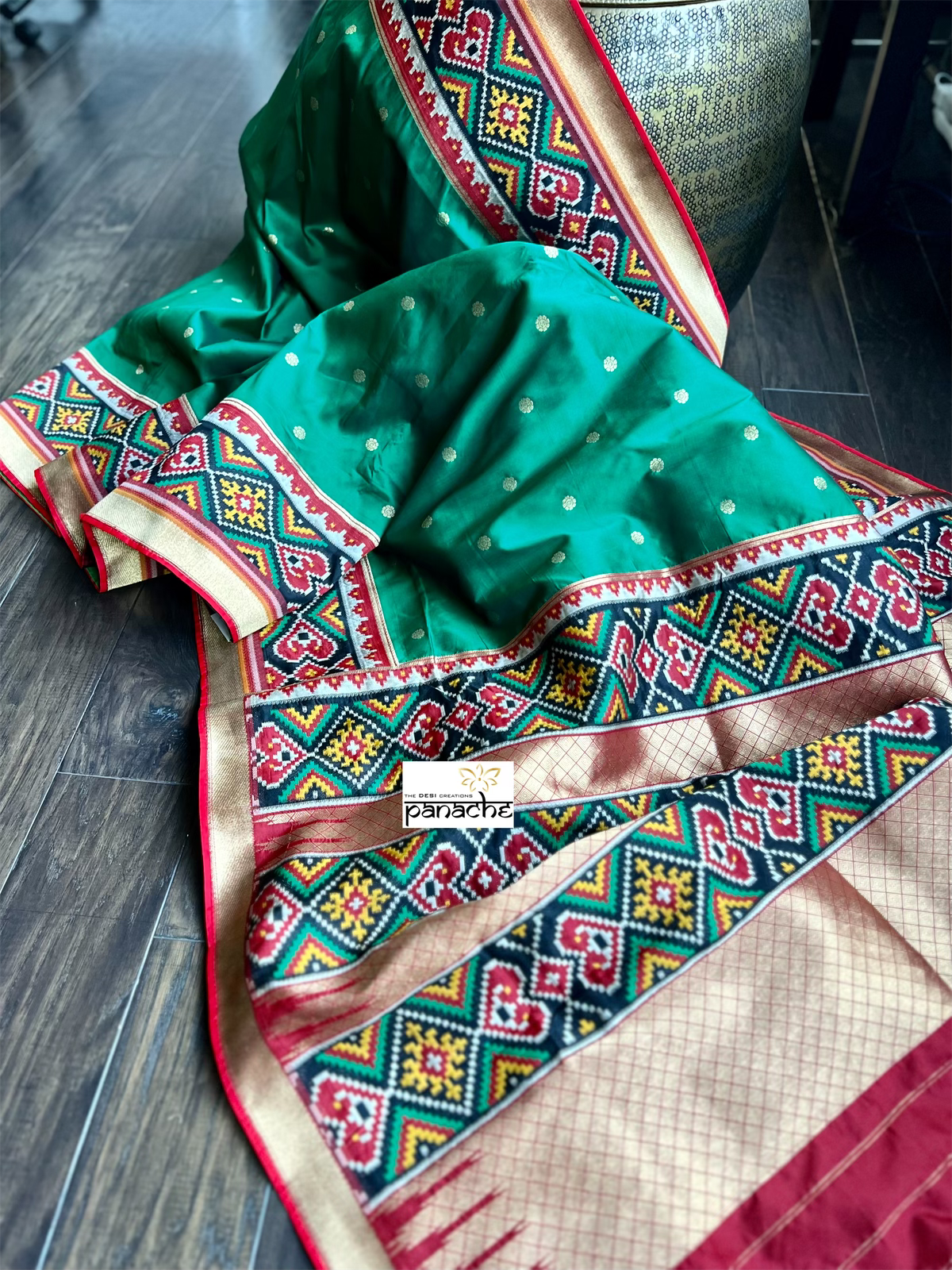 Soft Silk Patola Banarasi - Green Red Antique Golden Zari