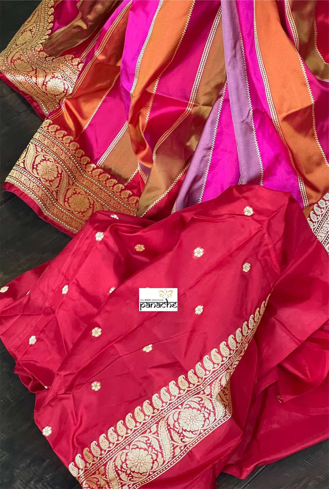 Pure Silk Rangkat Banarasi - Pink Red Multi shaded Kadwa