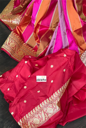 Pure Silk Rangkat Banarasi - Pink Red Multi shaded Kadwa