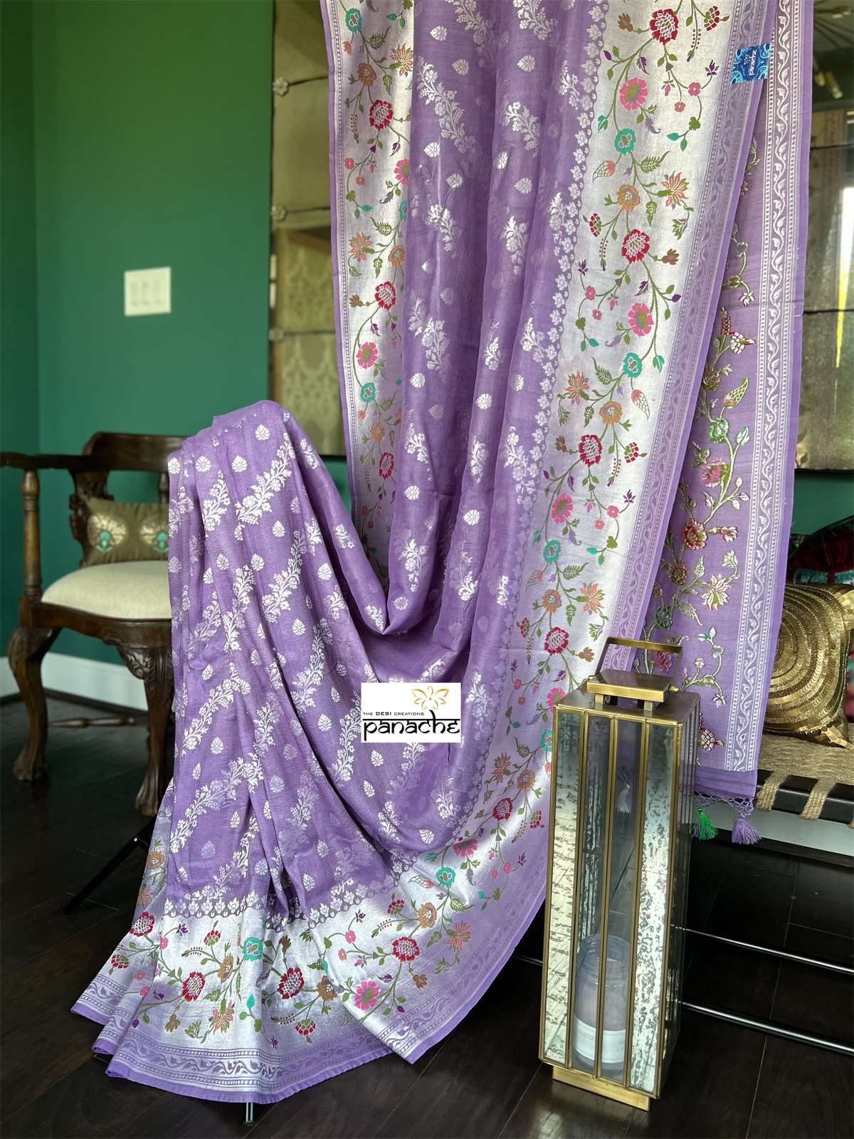 Tussar Georgette Banarasi- Violet Antique Silver