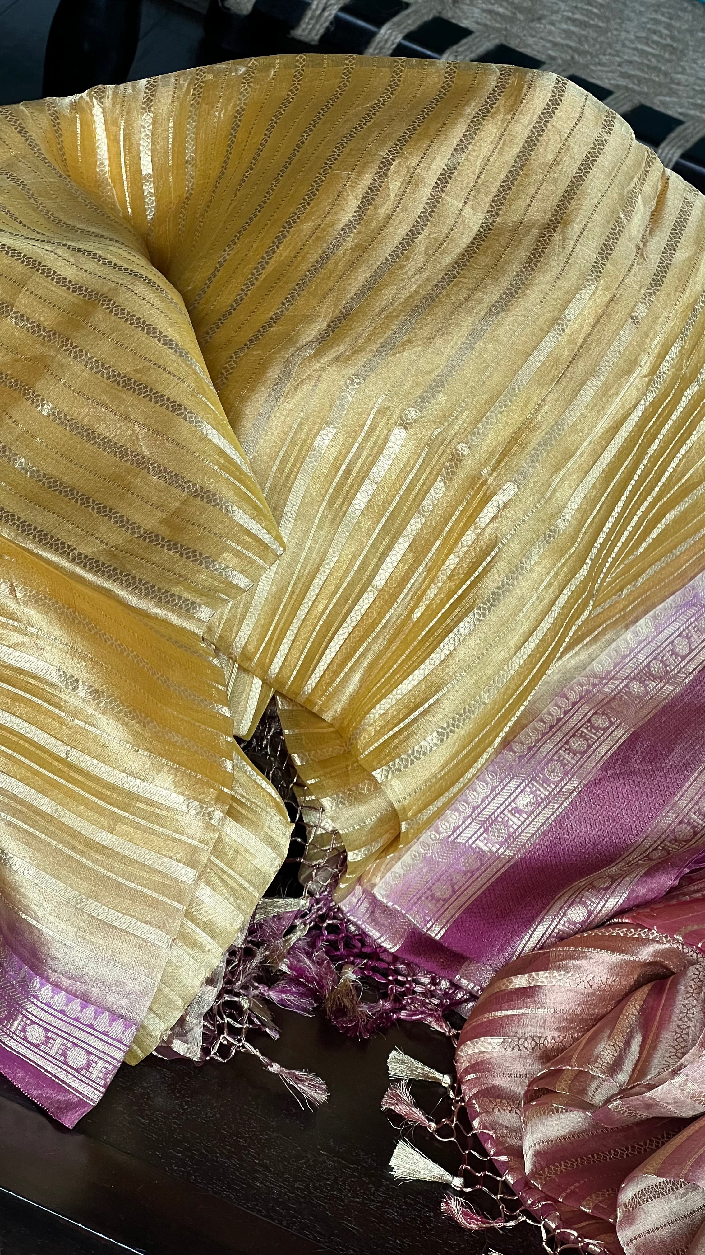 Pure Tissue Kora Silk Banarasi - Golden Yellow