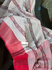 Dhonekhali Cotton Saree - White Red Black