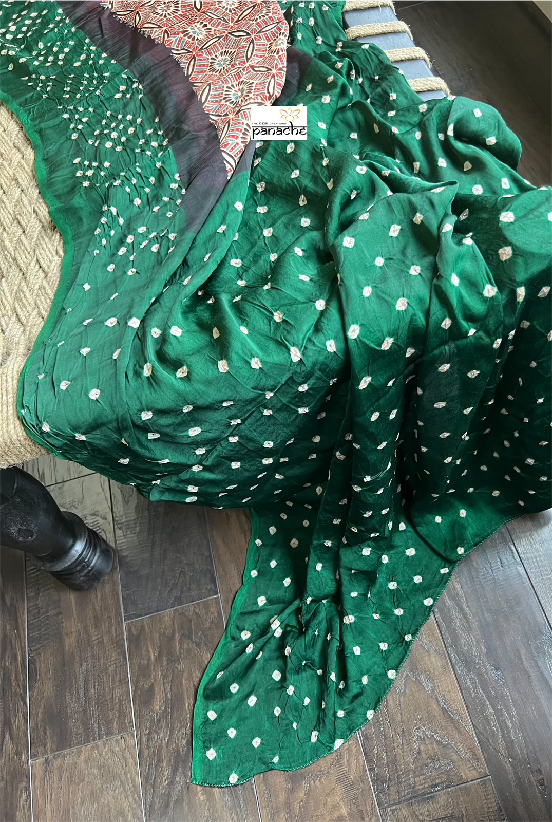 Modal Silk Ajrakh Bandhej - Maroon Green