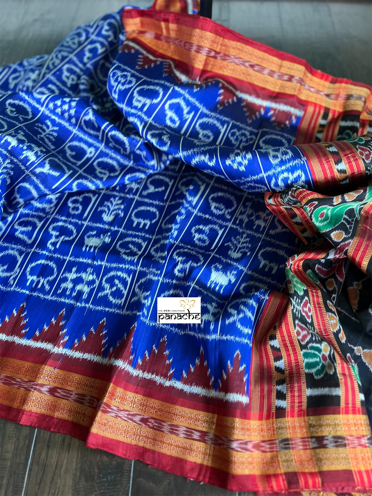 Pure Silk Sambalpuri Double ikat  - Royal Blue Maroon