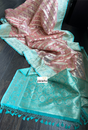 Kora Silk Banaras Chanderi - Peach Sea-Green