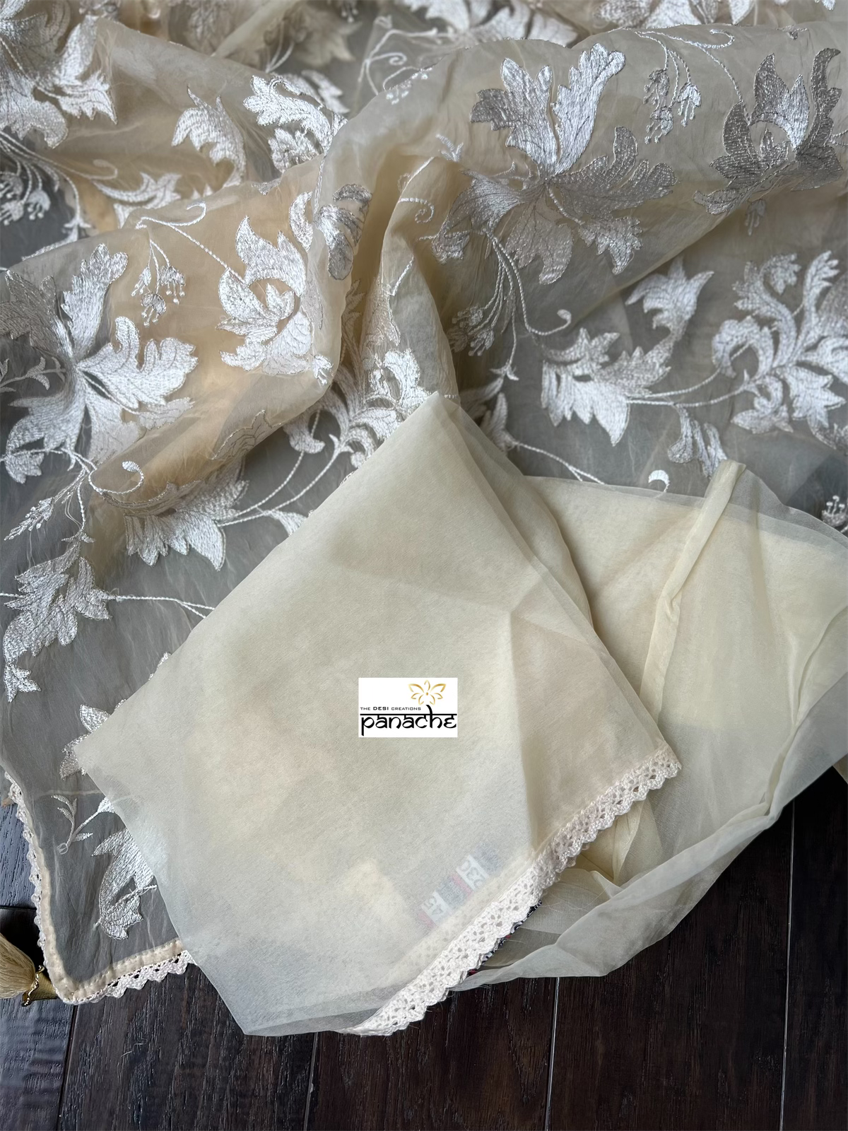 Designer Organza - Wheat color Embroidered