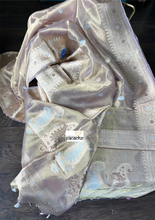 Pure Tissue Silk Banarasi - Light Golden Purple