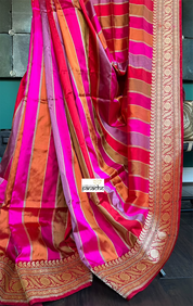 Pure Silk Rangkat Banarasi - Pink Red Multi shaded Kadwa