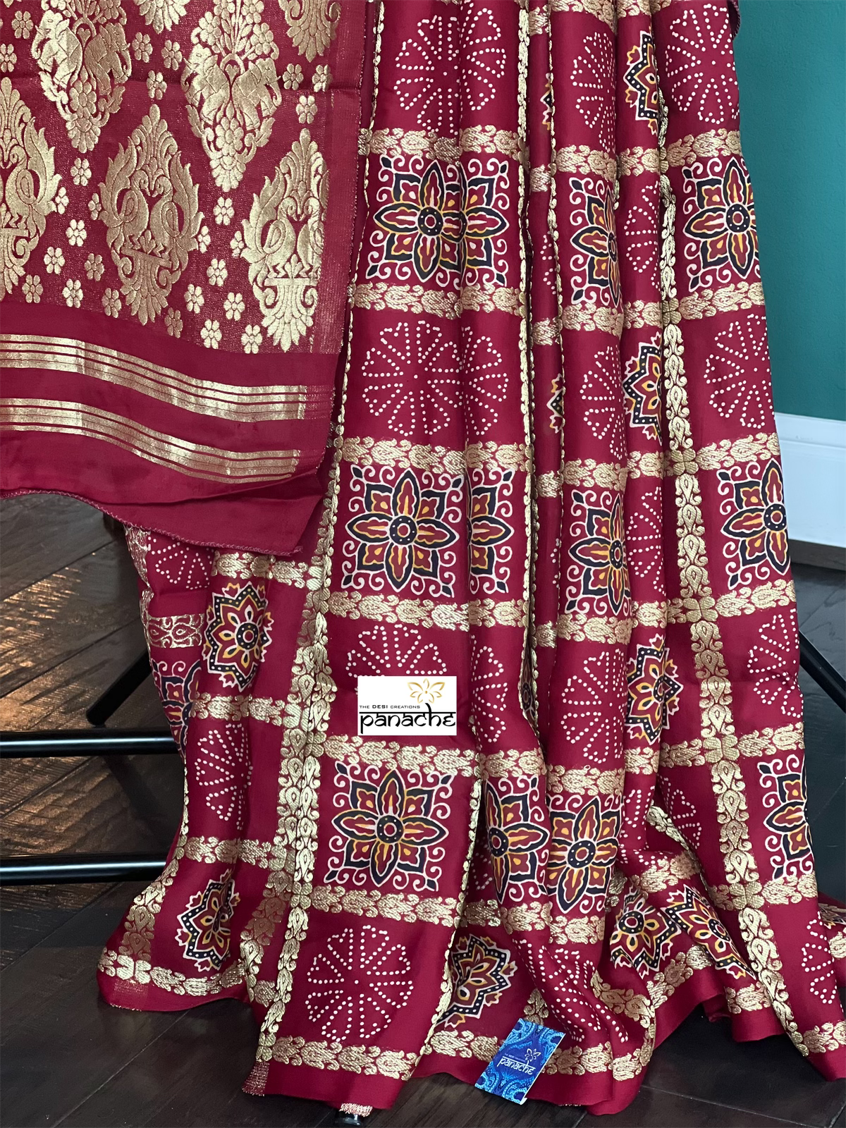 Modal Silk Ajrakh Gharchola - Reddish Maroon