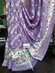 Tussar Georgette Banarasi- Violet Antique Silver