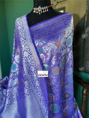 Tussar Georgette Banarasi - Purplish Blue Multi Meenakari