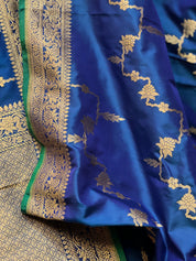 Pure Katan Silk Kadwa Banarasi - Blue Jamdaani weave