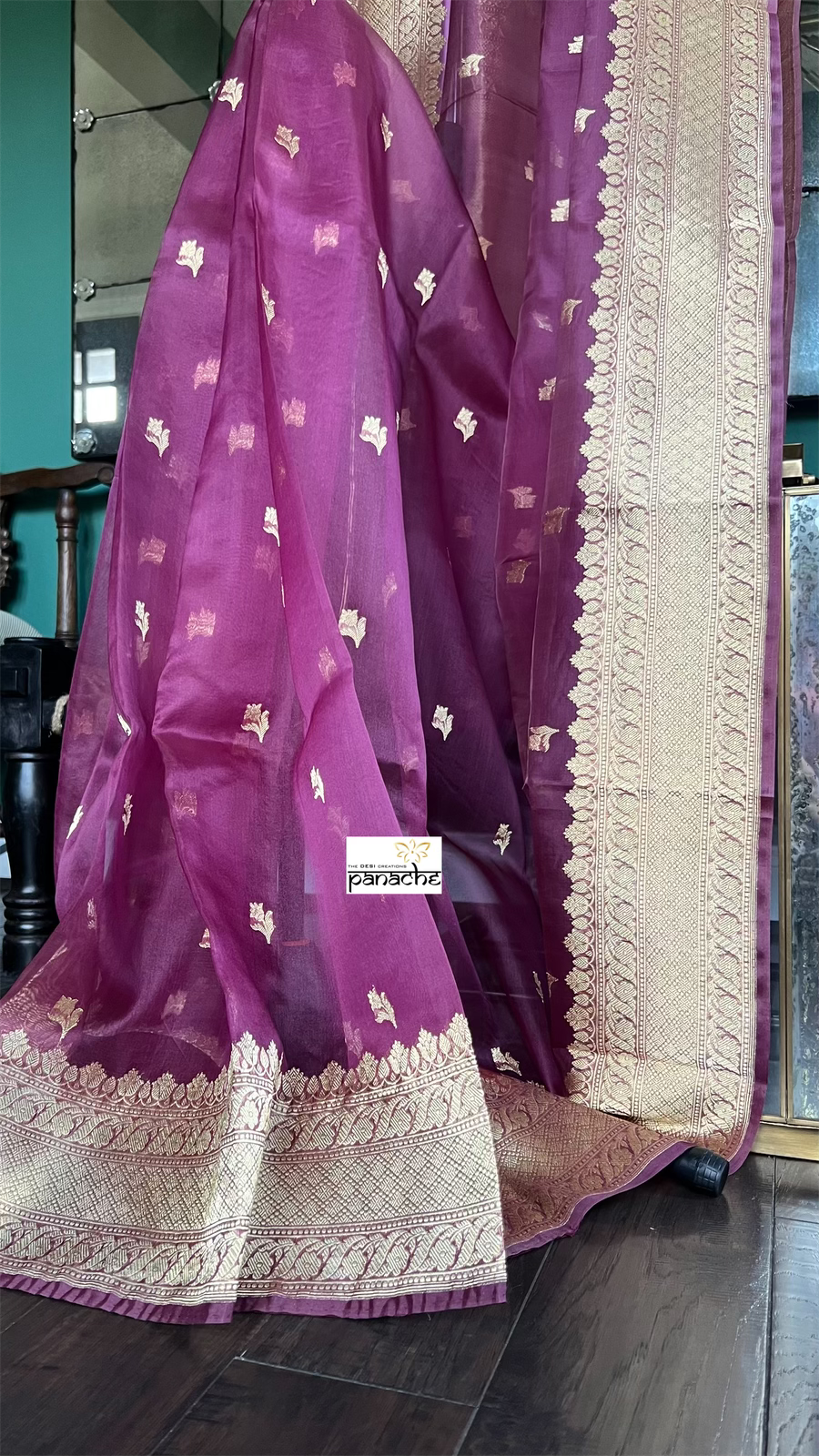 Organza Silk Banarsi - Wine Purple Kadwa