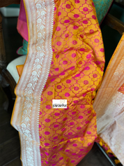 Pure Silk Mashru Silk Banarasi- Mustard Yellow Pink