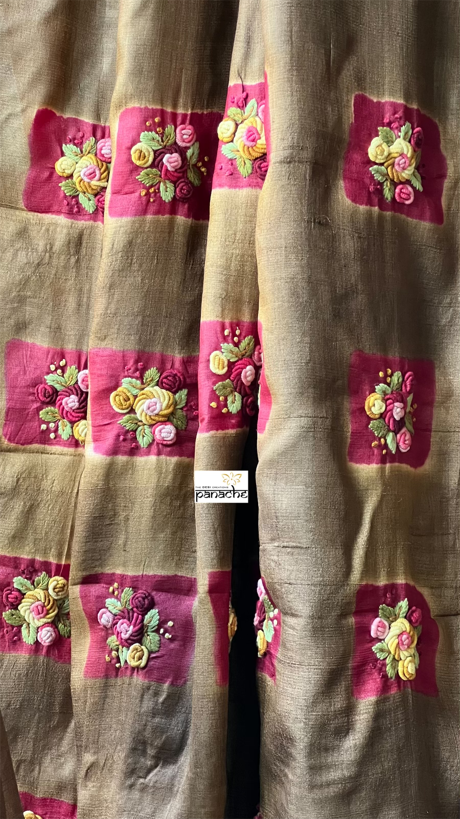 Pure Tussar Silk - Rusty Brown Embroidered