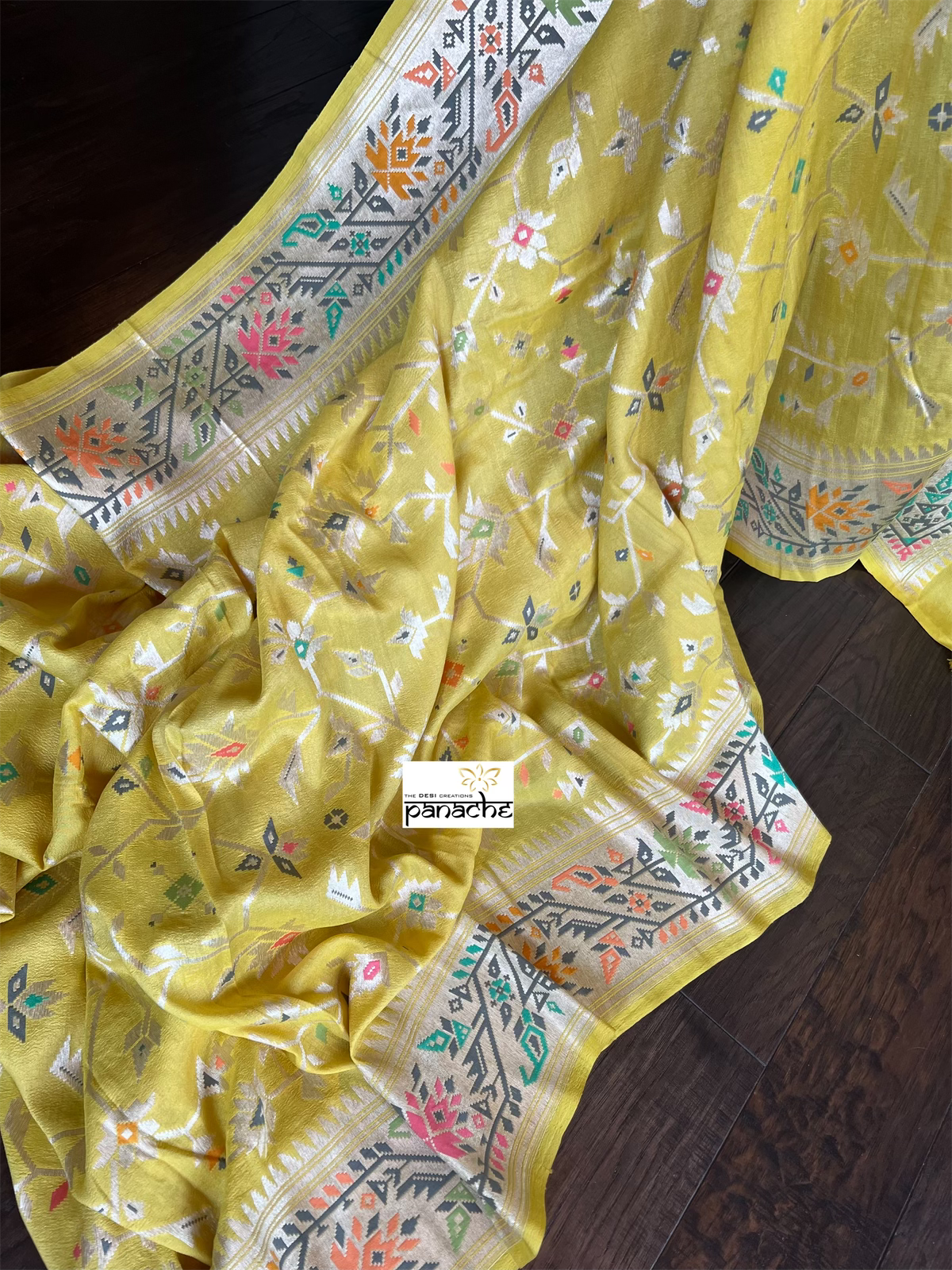 Tussar Georgette Banarasi- Yellow Jamdaani Woven