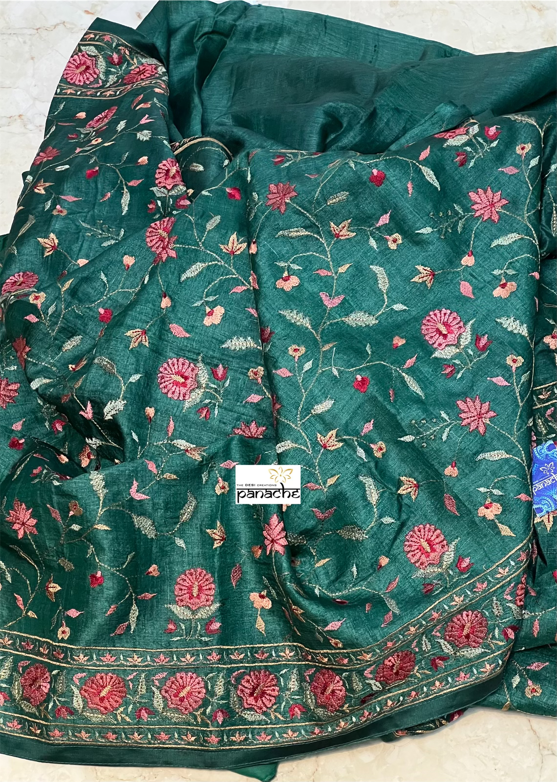 Embroidered Tussar Silk - Green