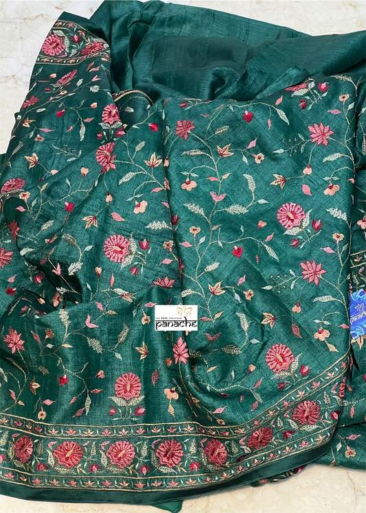 Embroidered Tussar Silk - Green