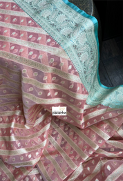 Kora Silk Banaras Chanderi - Peach Sea-Green