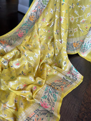 Tussar Georgette Banarasi- Yellow Jamdaani Woven