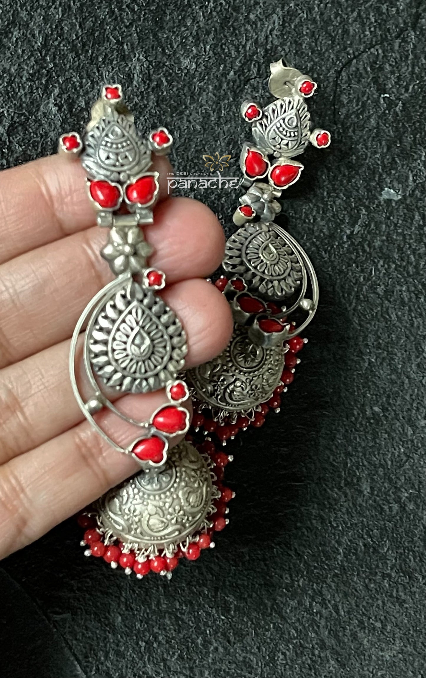 Earring 925 Silver- Silver Polish Coral