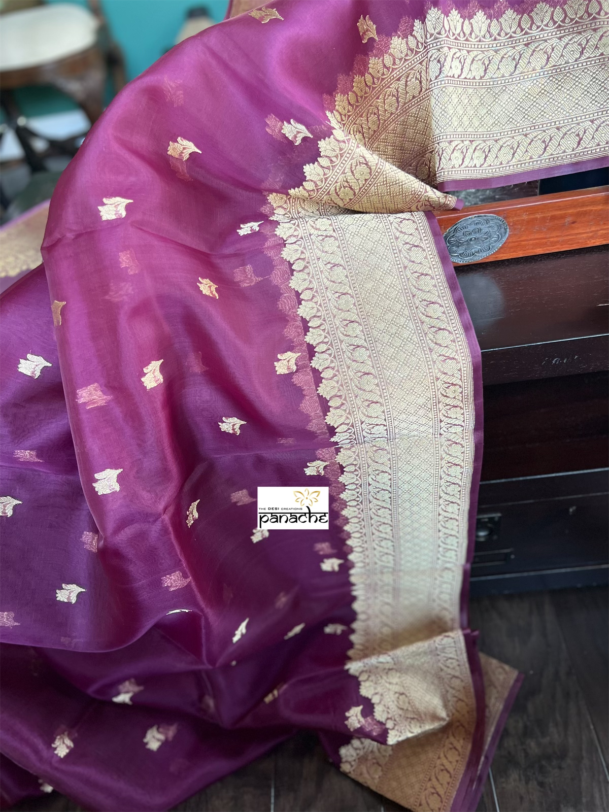 Organza Silk Banarsi - Wine Purple Kadwa