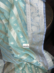 Kora Silk Banaras Chanderi - Mint green Grey