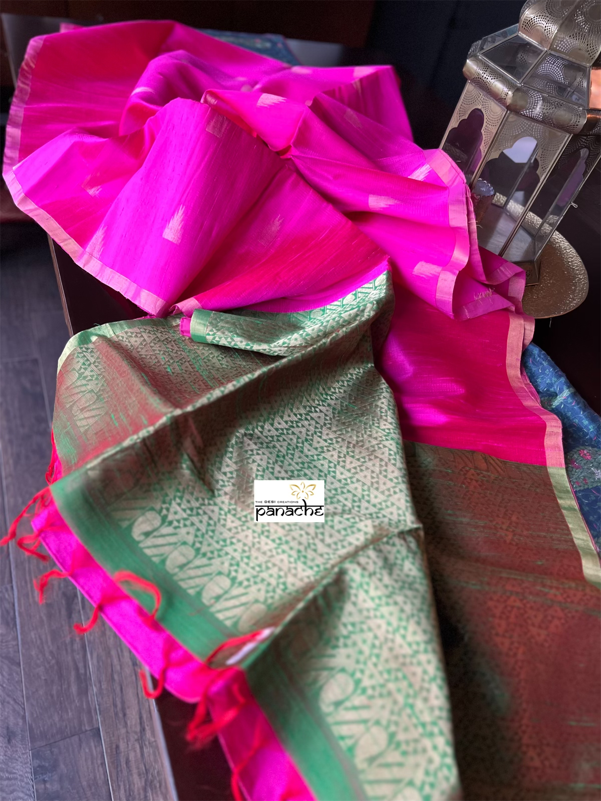 Pure Raw Silk - Hot Pink Green